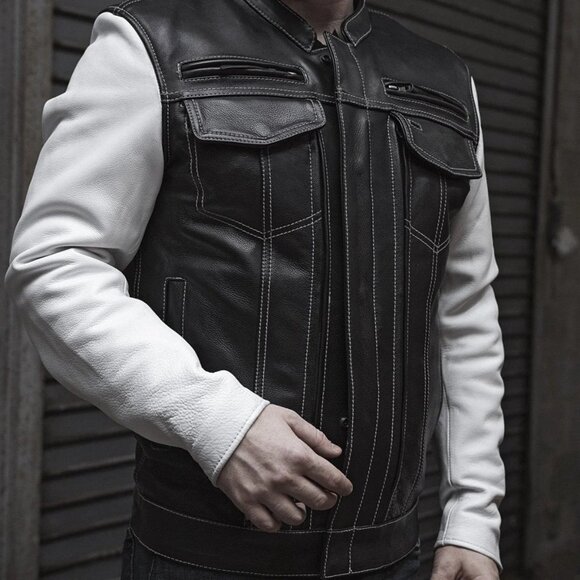 Vincent Men's Cafe Style Leather Jacket - Picture 1 of 8